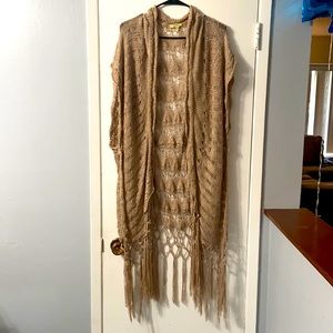 Tan sweater vest long duster